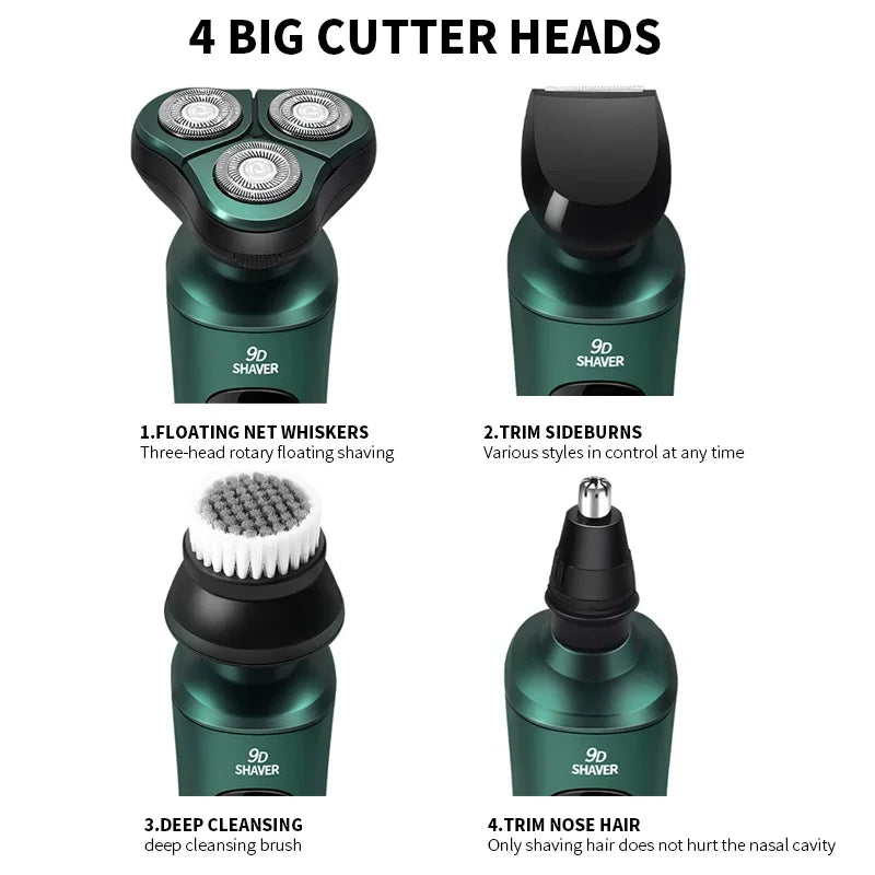Smart 9D Electric Shaver — LCD Display, USB Rechargeable