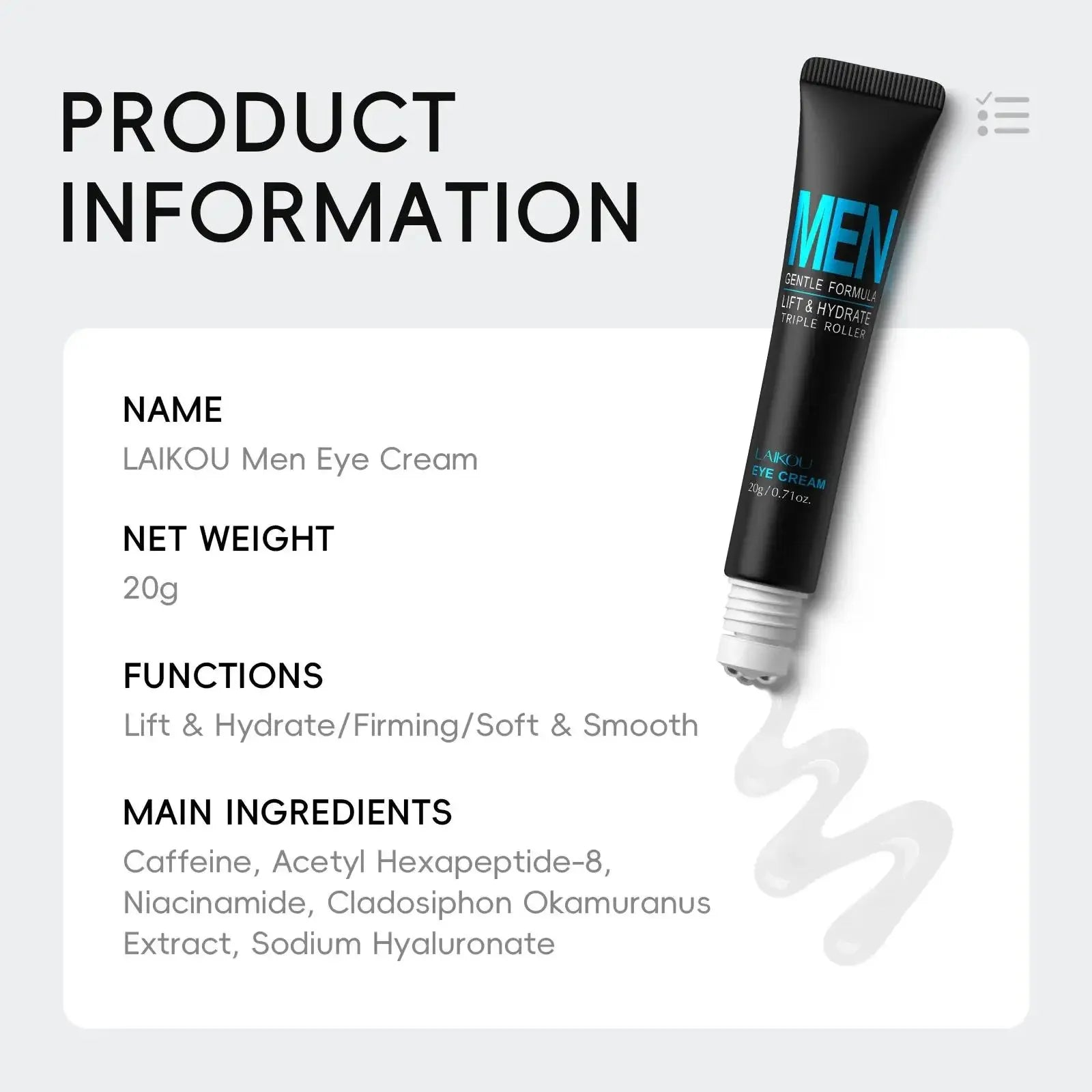 Laikou Men's 3D Rollerball Eye Cream — 20g