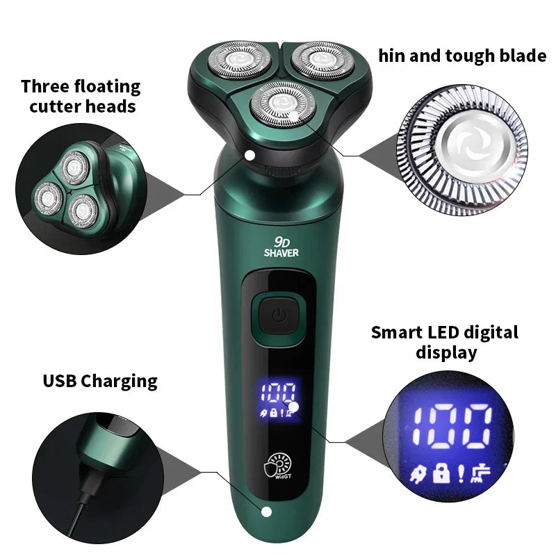Smart 9D Electric Shaver — LCD Display, USB Rechargeable